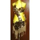 Abito da latino donna realizzato in lycra oro. Abito dalla particolare linea asimmetrica impreziosita da pallettoni oro.